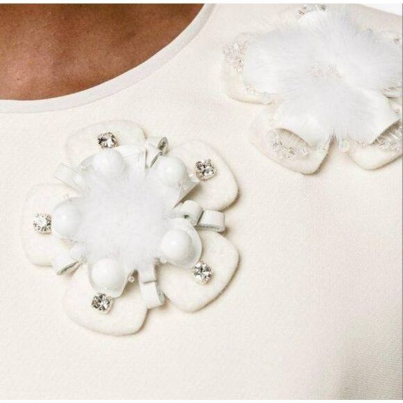 Fendi Blue Trumpet Bell Sleeve Floral Appliqué Sheath Dress Sz 40 US S Wool Silk - Picture 14 of 16